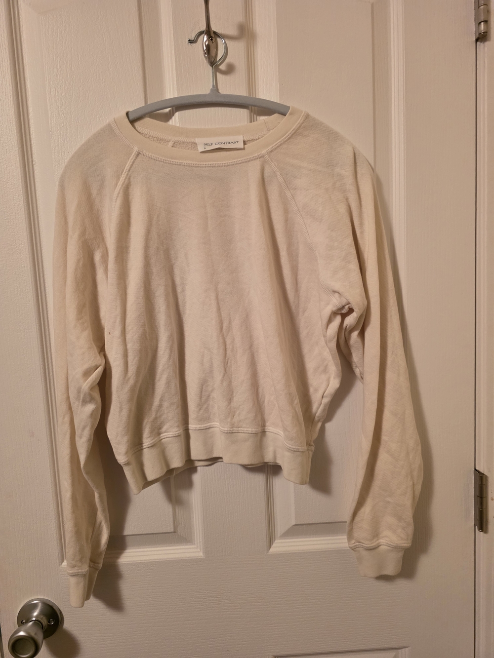 NWOT Self Contrast Cream Cotton Raglan Sleeve Cropped Sweatshirt Pullover S